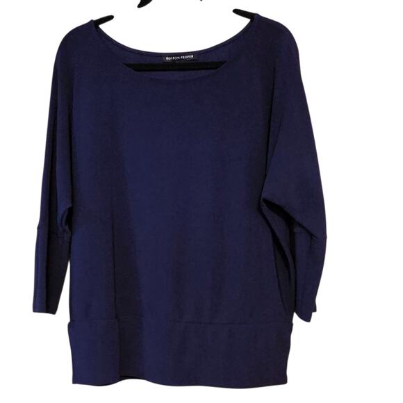Boston Proper Knit Top, Stretchy Loose-fit Navy Blue size Large, Dolman Sleeves - Picture 1 of 10